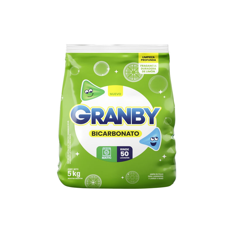 Jabón En Polvo Granby Matic Con Bicarbonato Y Fragancia Limon 5 Kg