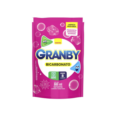 Jabón Líquido Para Ropa Granby Plus Con Bicarbonato Fragancia Rosas 800 Ml