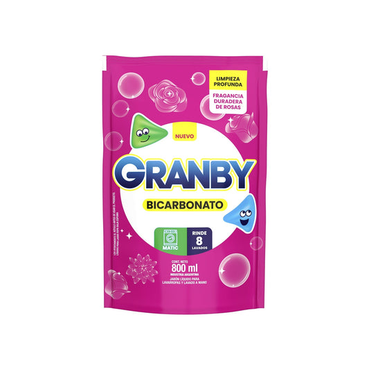 Jabón Líquido Para Ropa Granby Plus Con Bicarbonato Fragancia Rosas 800 Ml