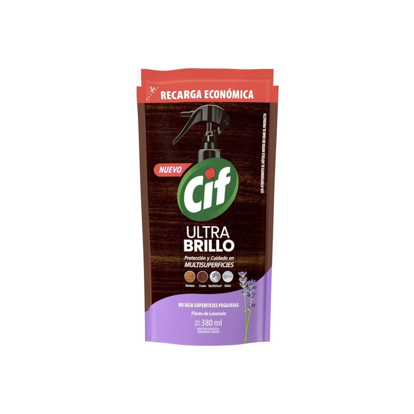 Limpiador Multisuperficie Cif Ultra Brillo Flores De Lavanda Recarga 380 Ml