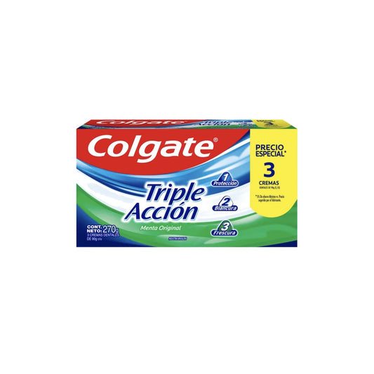 Crema Dental Colgate Triple Accion Pack 3 Unidades Menta Original 90 G Cada Unidad