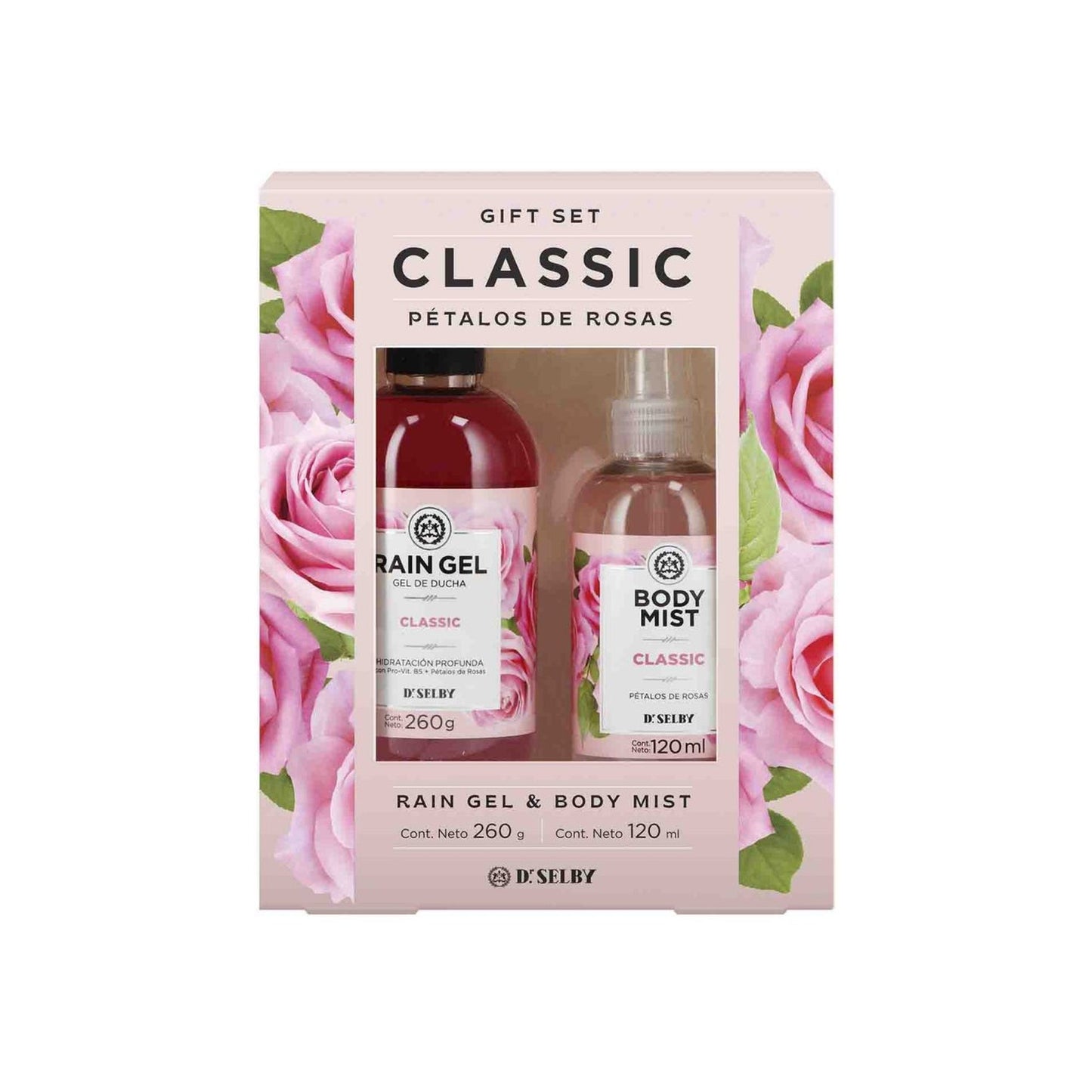 Gift Set Classic Pétalos de Rosa Rain Gel 260 G + Body Mist Classic 120 Ml