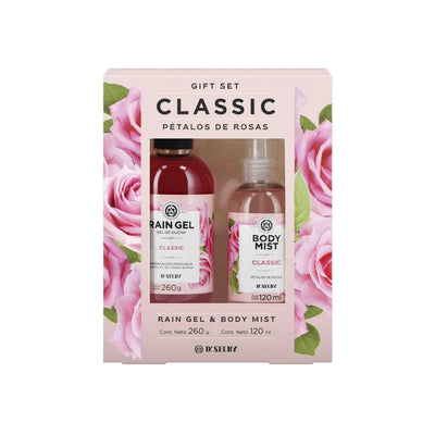 Gift Set Classic Pétalos de Rosa Rain Gel 260 G + Body Mist Classic 120 Ml
