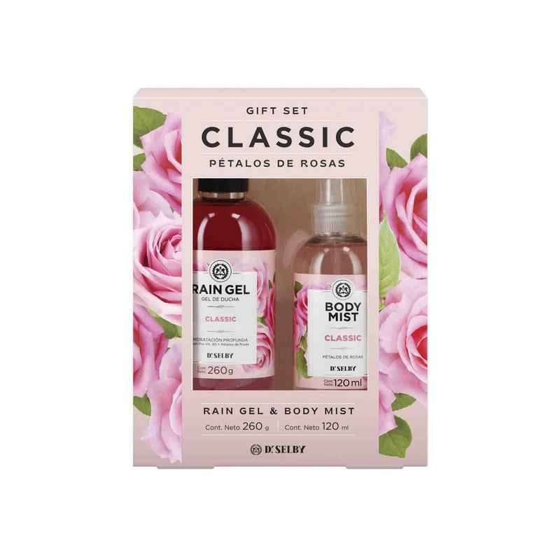 Gift Set Classic Pétalos de Rosa Rain Gel 260 G + Body Mist Classic 120 Ml