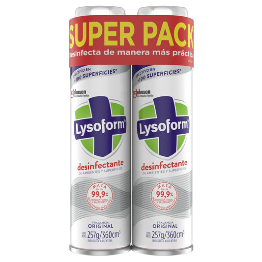 Super Pack 2 Unidades Desinfectante Lysoform Original Aerosol 360 Ml Cada Unidad