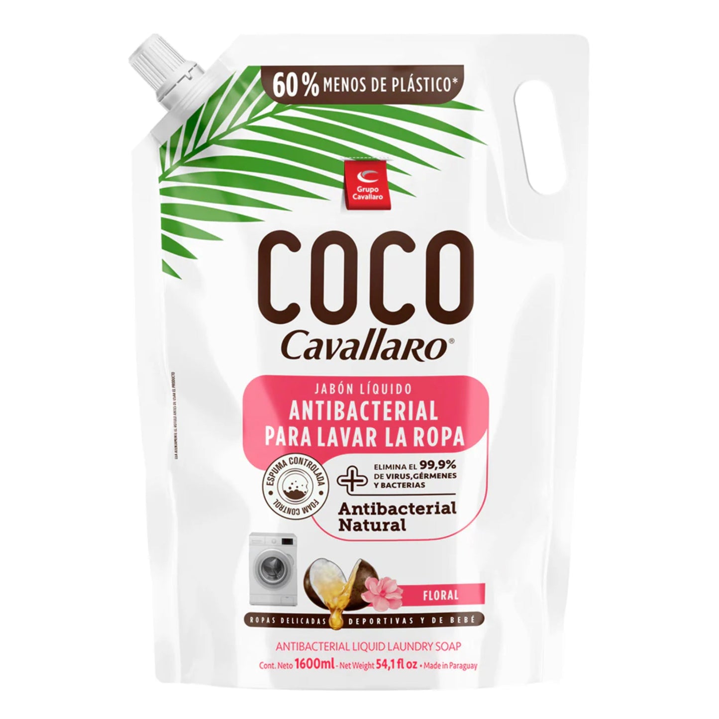 Jabón Líquido Para Ropa Cavallaro Coco Antibacterial Floral 1.6 L