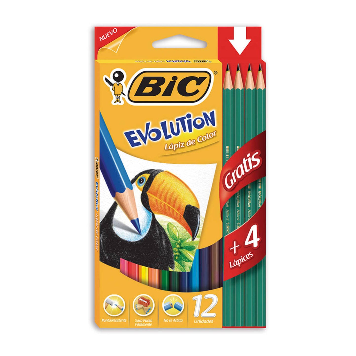 Lapiz De Color Bic Evolution X 12 Largos + 4 Grafitos Gratis